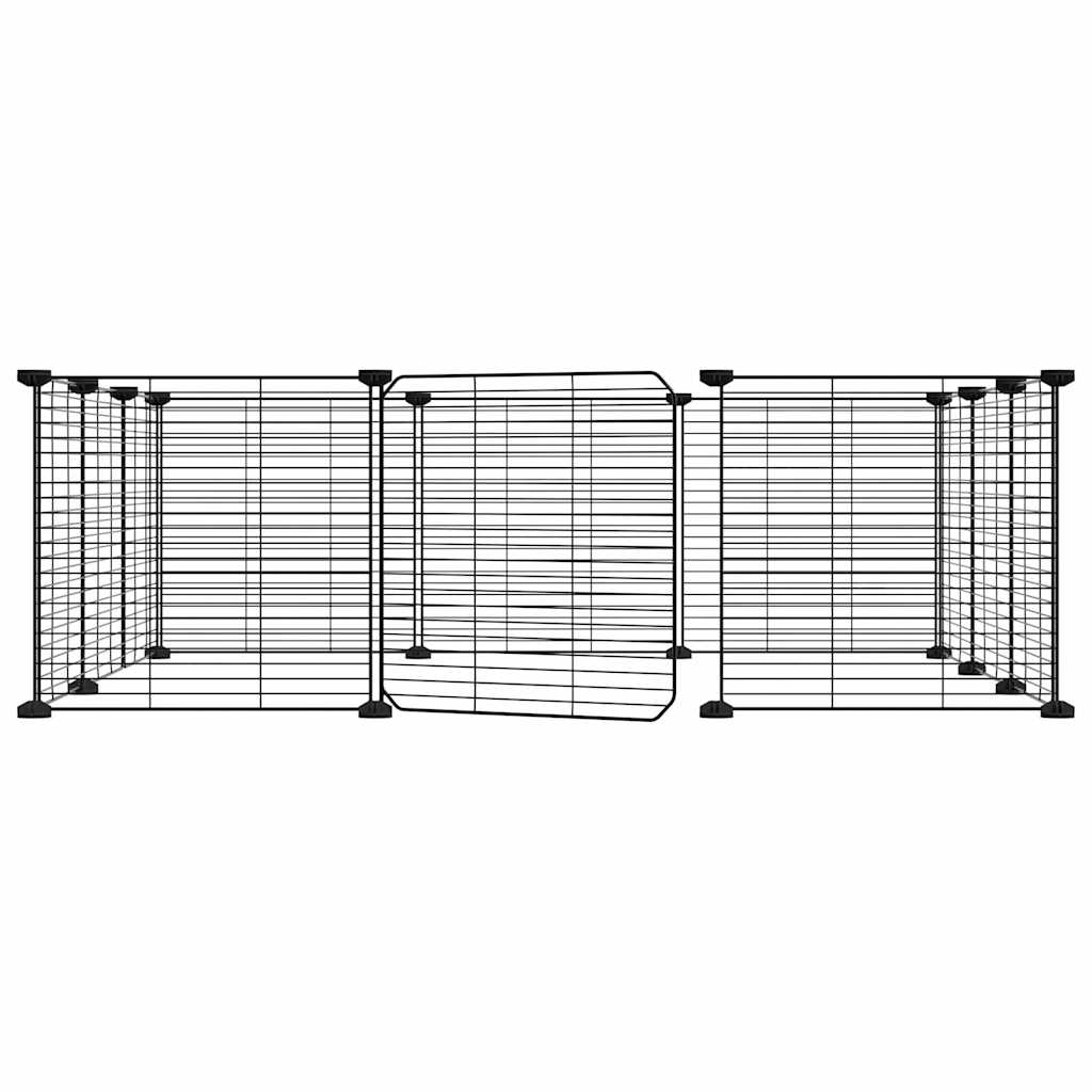 vidaXL Huisdierenkooi met deur 12 panelen 35x35 cm staal zwart afbeelding