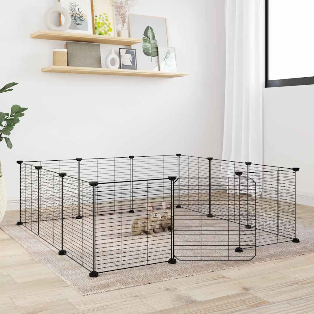 vidaXL Cușcă animale de companie cu ușă 12 panouri negru 35x35 cm oțel