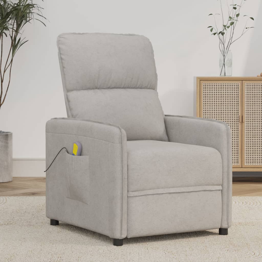 vidaXL Poltrona reclinável massagens tecido de microfibra cinza-claro