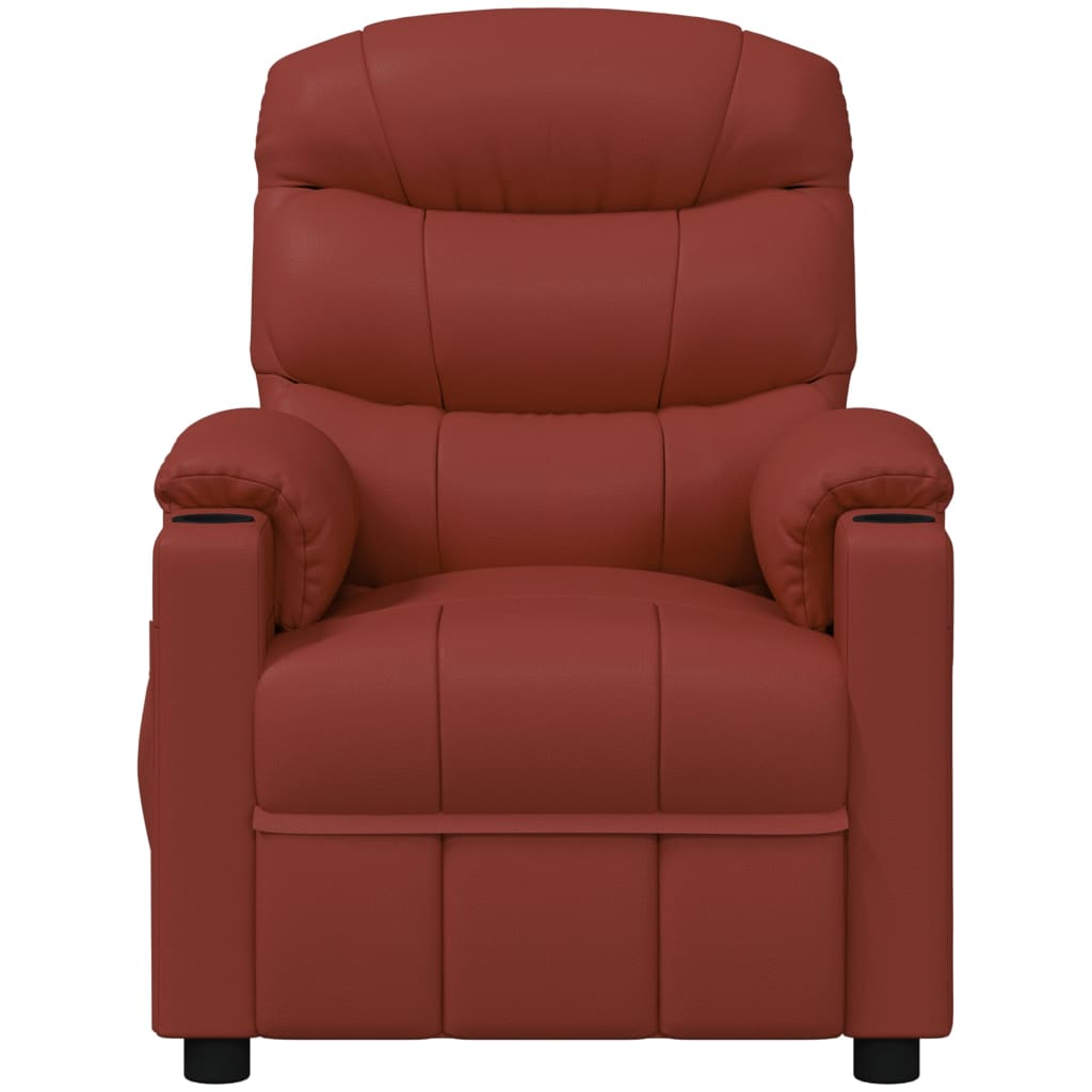 vidaXL Sillón de masaje de cuero sintético rojo tinto