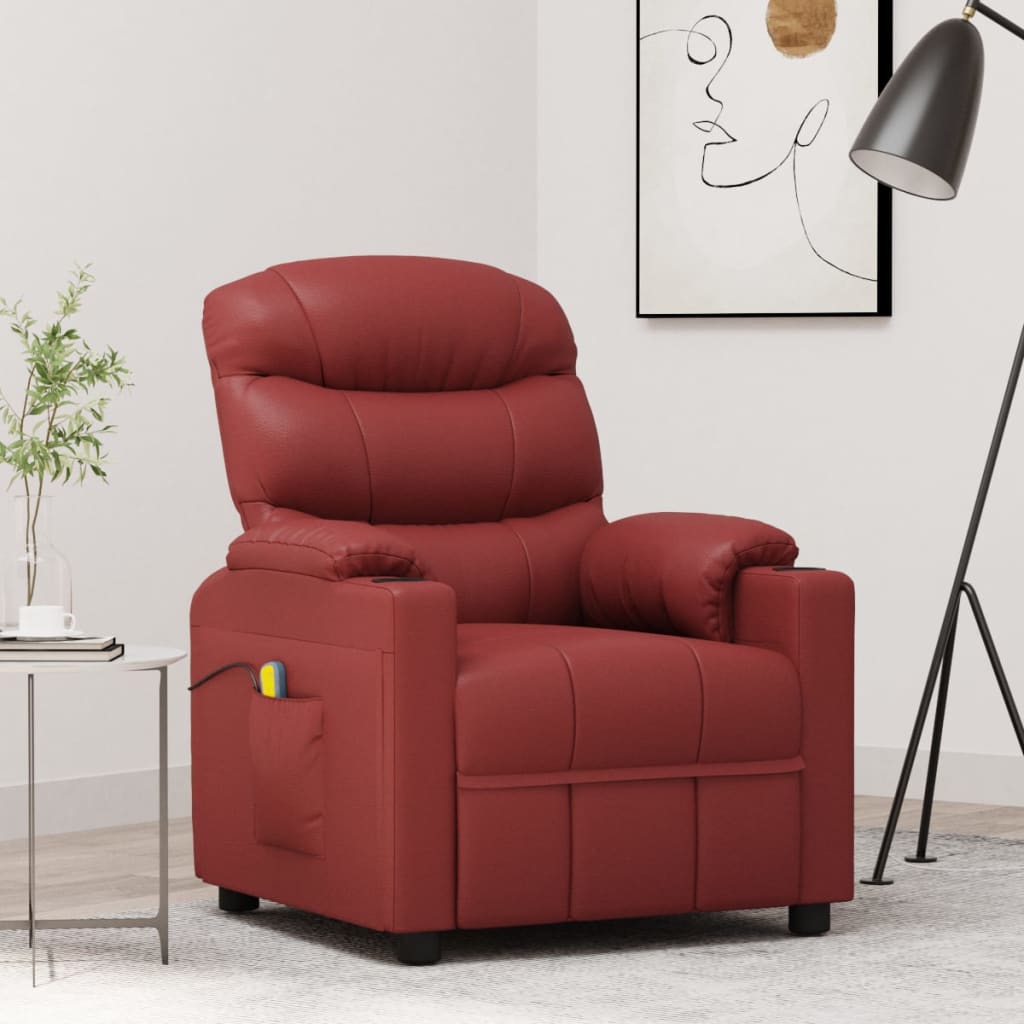 vidaXL Cadeira de massagens couro artificial vermelho tinto