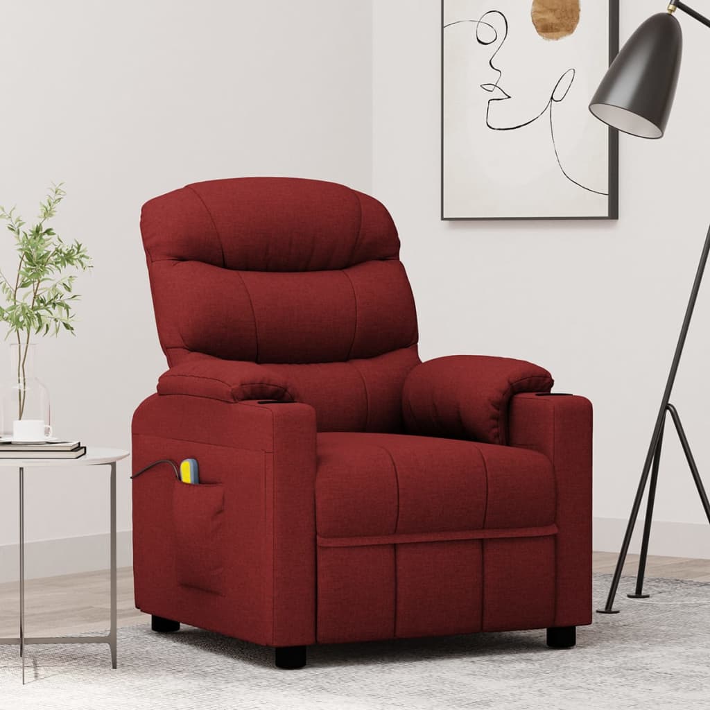 vidaXL Fotoliu de masaj, roșu vin, material textil