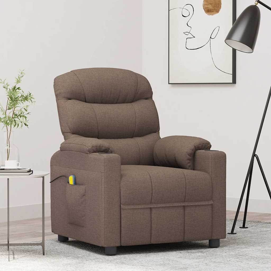 vidaXL Fotel masujcy, taupe, tkanina
