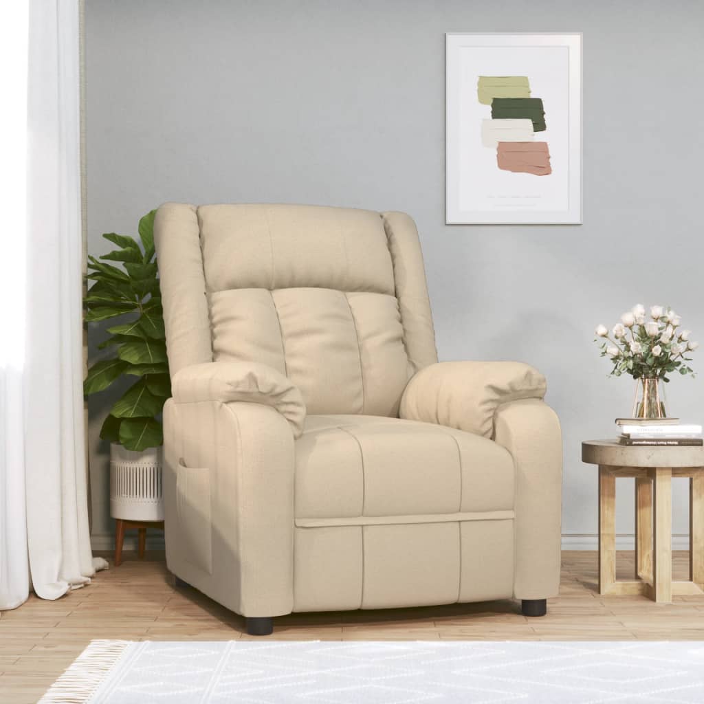 vidaXL Fotoliu rabatabil, crem, material textil