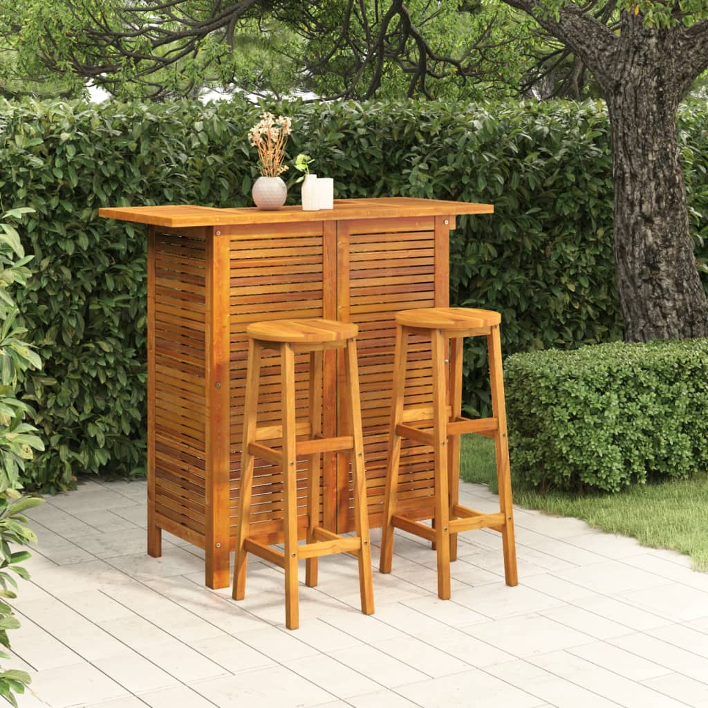 vidaXL Set mobilier de bar de grădină, 3 piese, lemn masiv de acacia