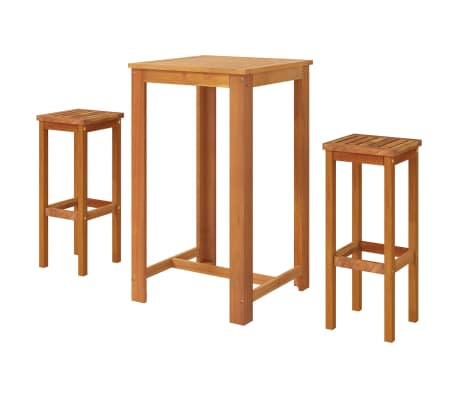 vidaXL 3 Piece Patio Bar Set Solid Acacia Wood