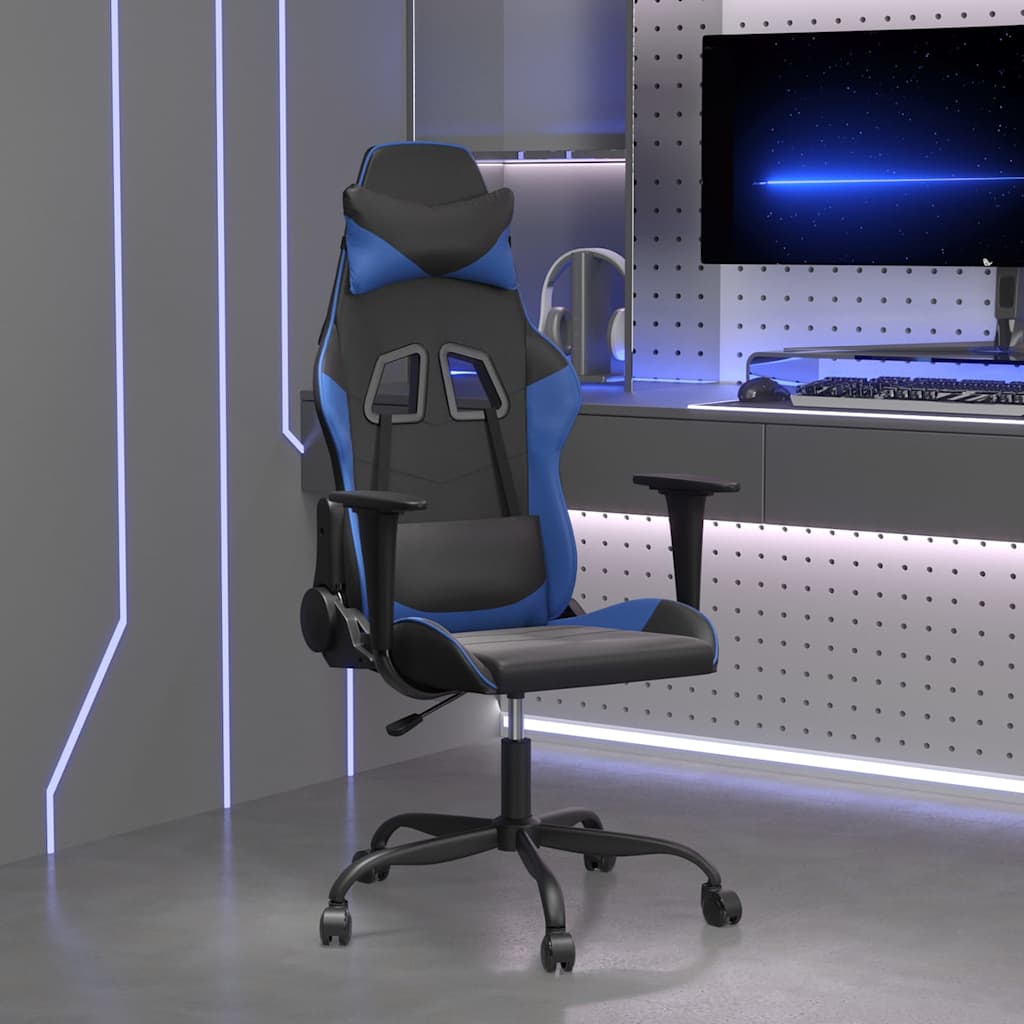 vidaXL Gamingstol med massage svart och bl&aring; konstl&auml;der