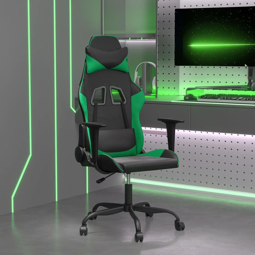 vidaXL Gamingstol med massage svart och gr&ouml;n konstl&auml;der