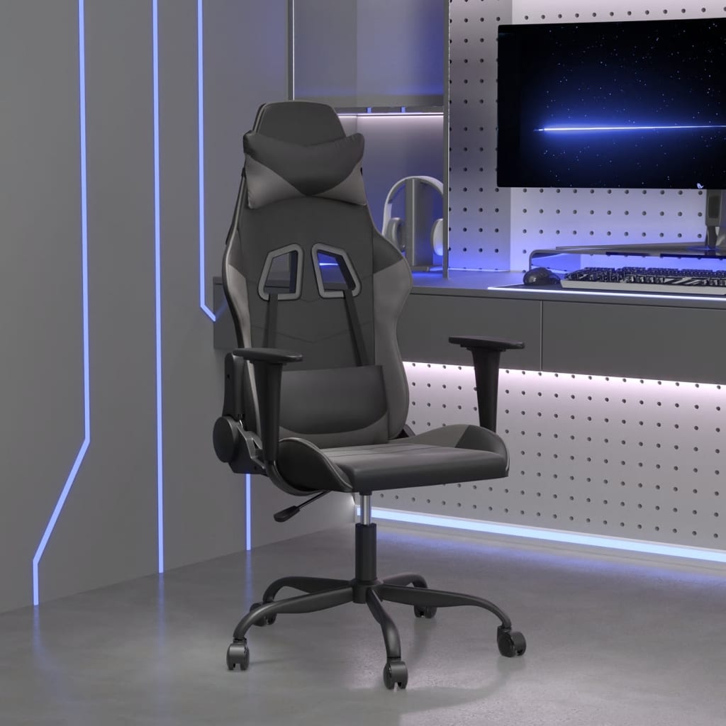 vidaXL Gamingstol med massage svart och gr&aring; konstl&auml;der