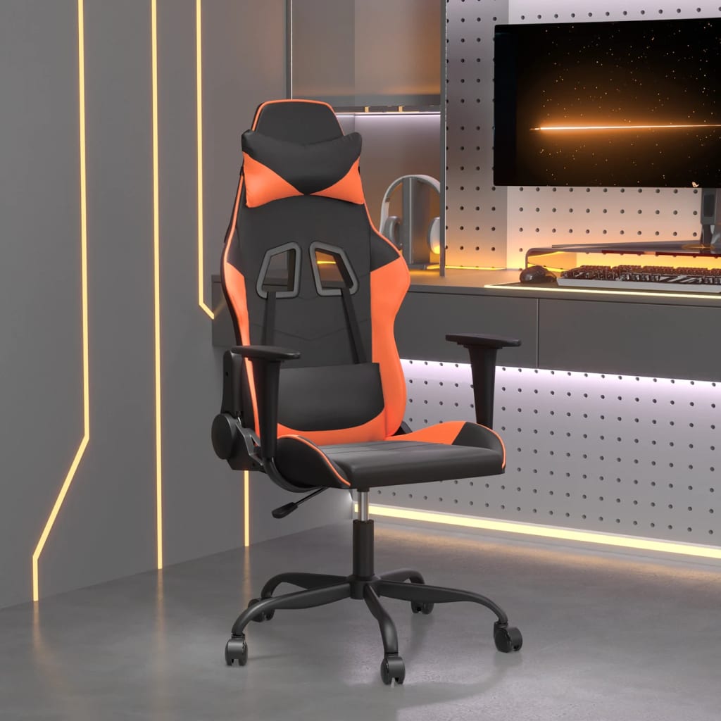 Masážní herní židle černá a oranžová umělá kůže