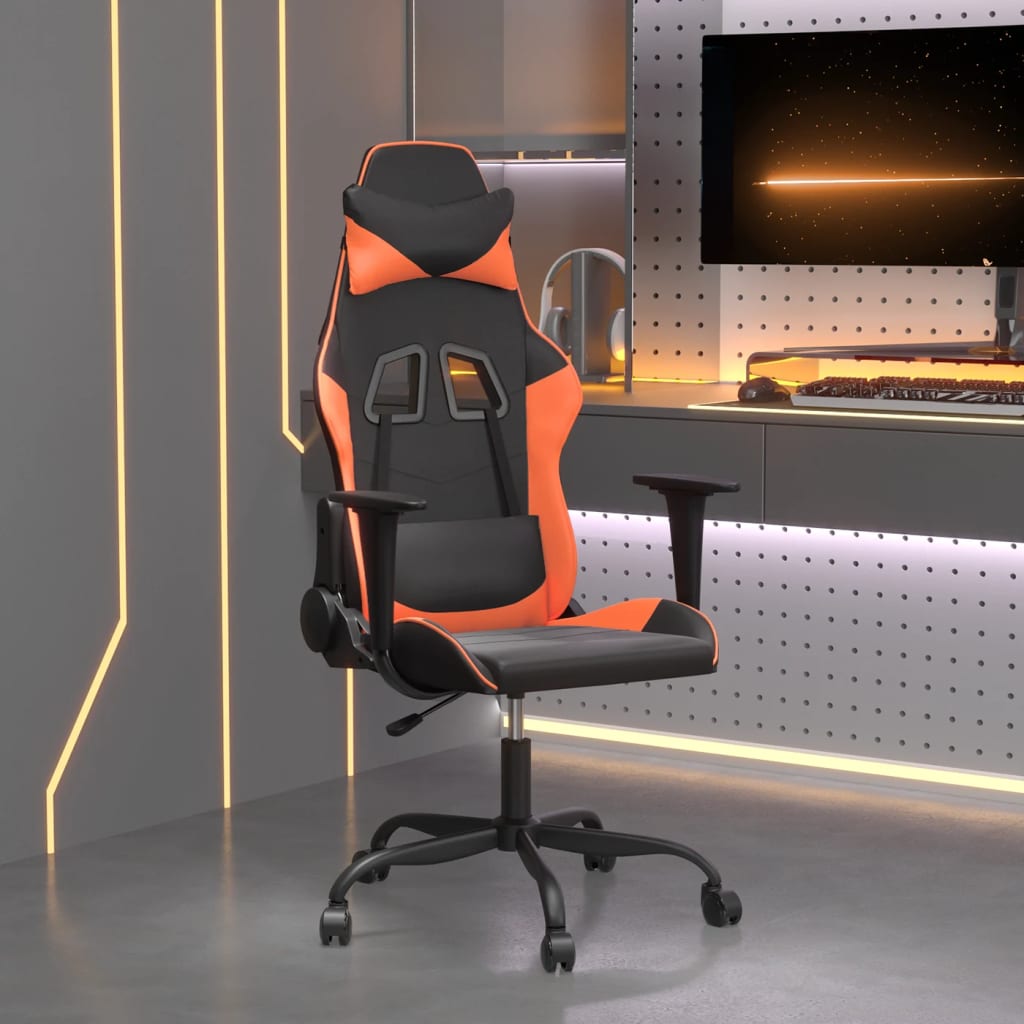vidaXL Gamingstol med massage svart och orange konstl&auml;der