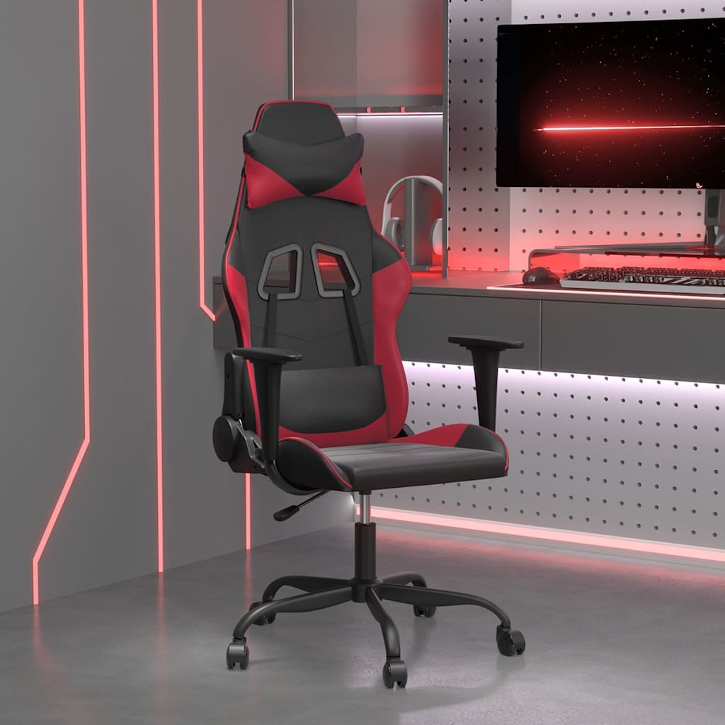 vidaXL Gamingstol med massage svart och vinröd konstläder