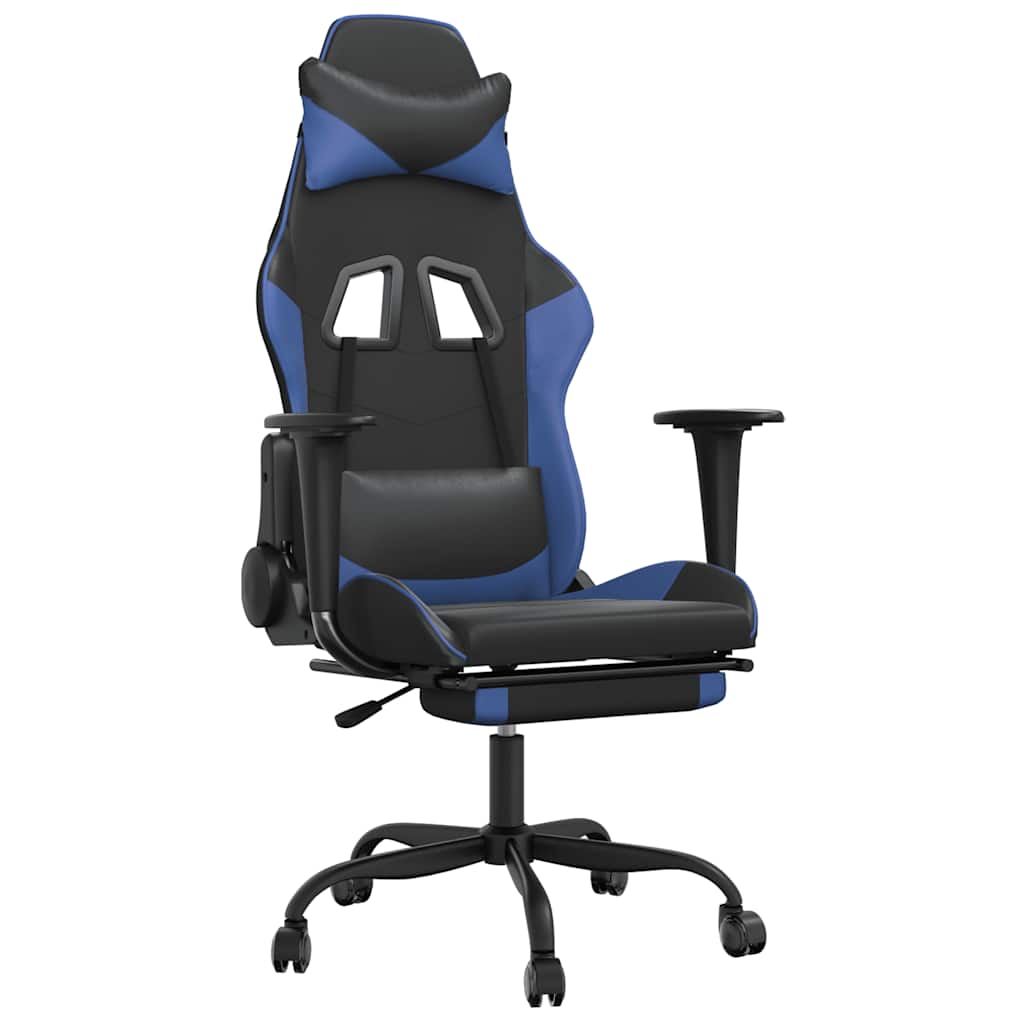 vidaXL Massage Gaming Chair with Footrest Black&Blue Faux Leather