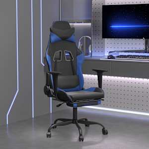 Masažni gaming stol z oporo za noge črno in modro umetno usnje