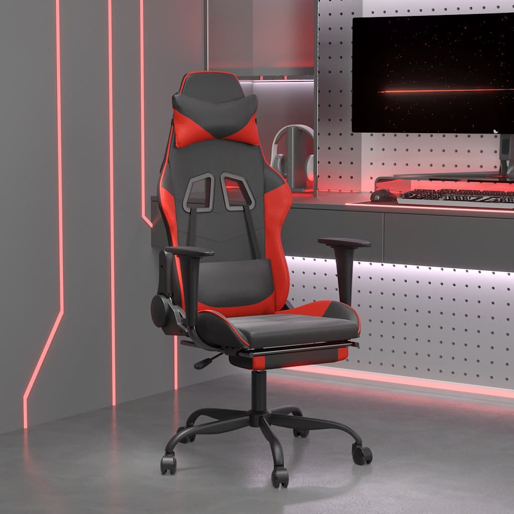 vidaXL Scaun de gaming cu masaj/suport picioare, negru/roșu, piele eco Eco