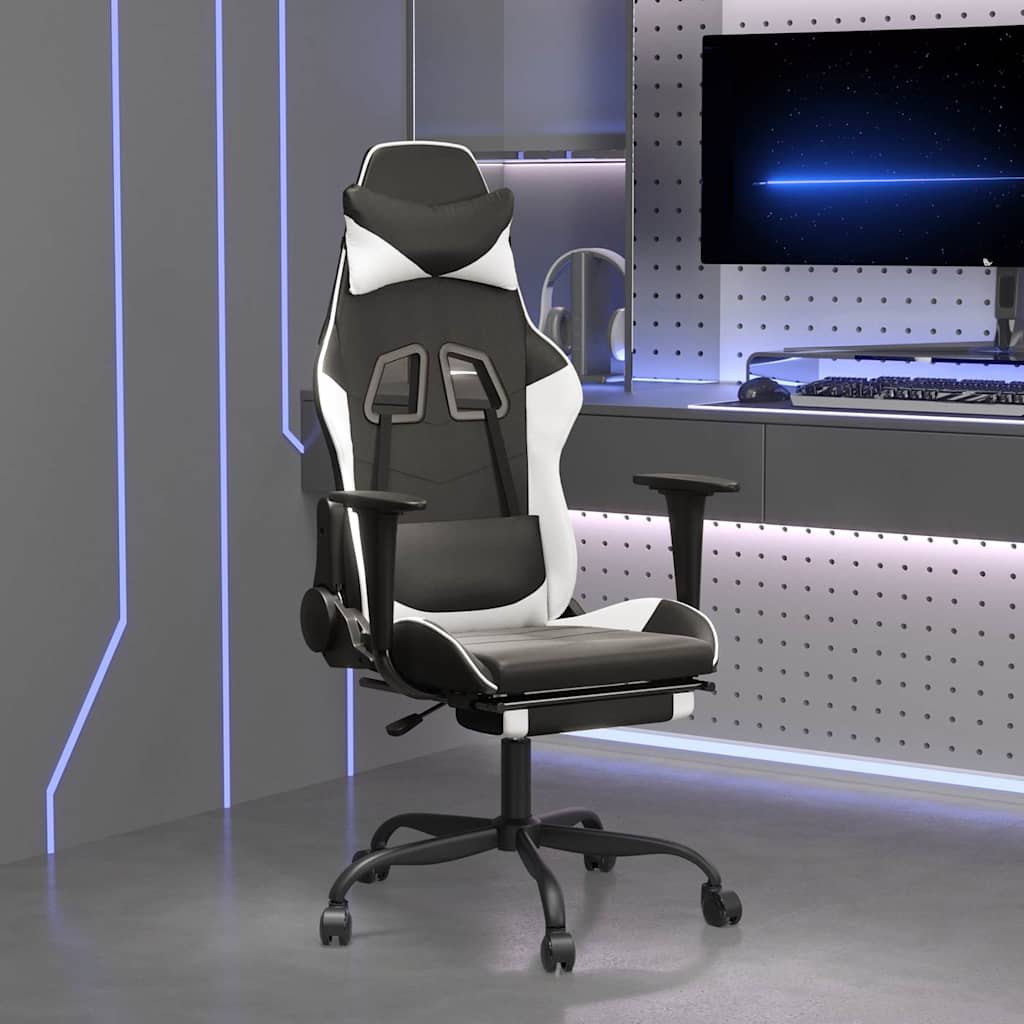vidaXL Gamingstol med massage och fotst&ouml;d svart och vit konstl&auml;der