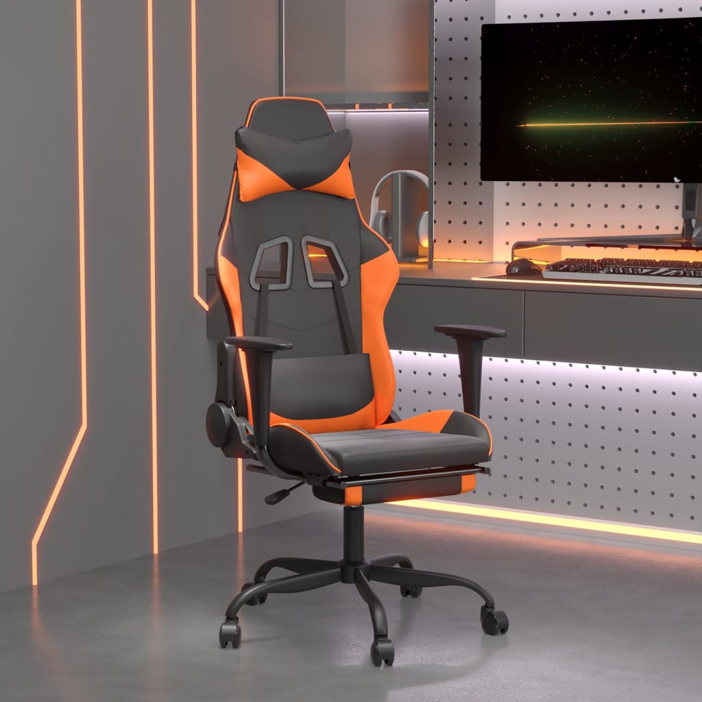 Petrashop  Masážní herní židle s podnožkou černá a oranžová umělá kůže