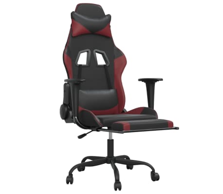 vidaXL Gaming-Stuhl mit Massage & Fußstütze Schwarz Weinrot Kunstleder