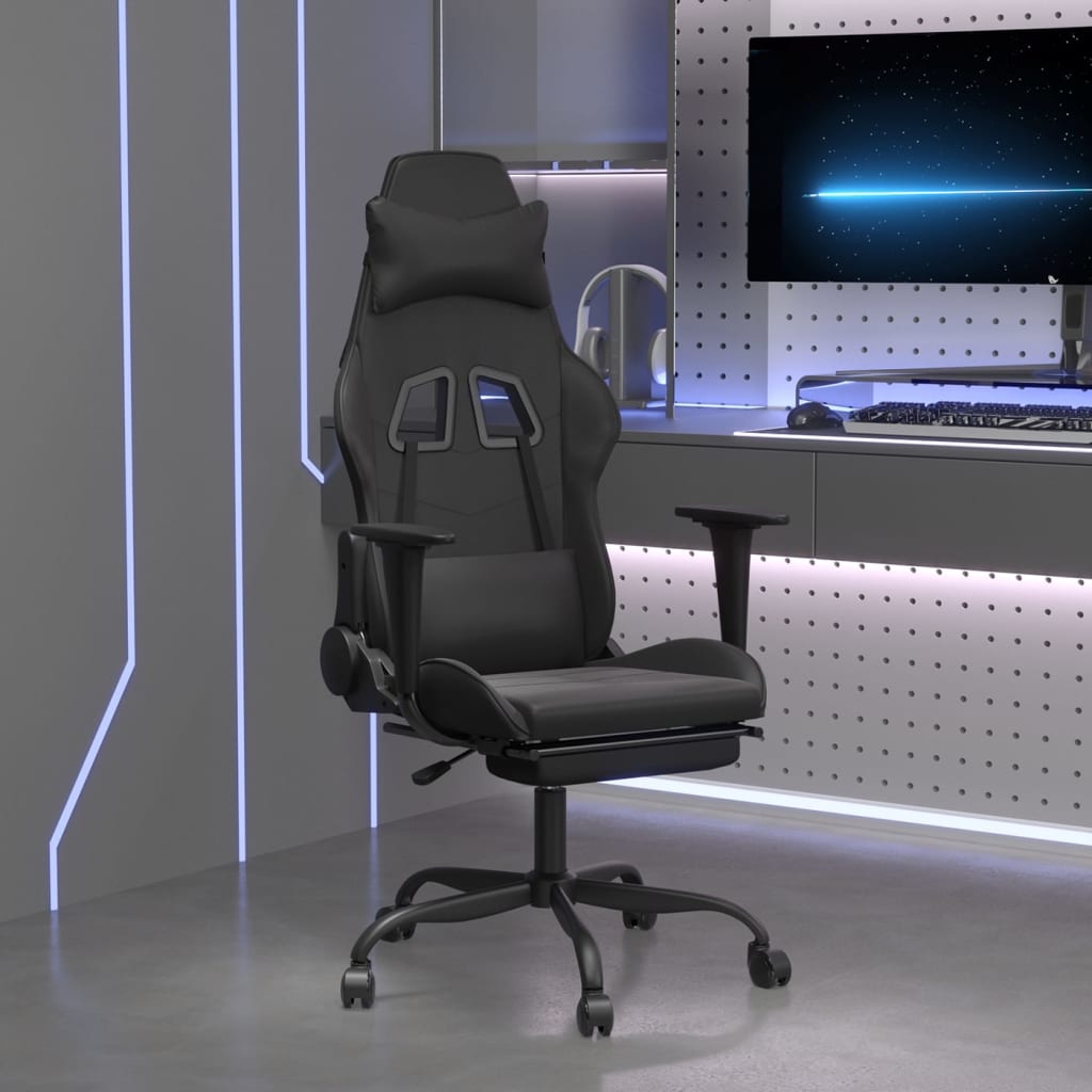 Gaming-Stuhl mit Massage & Fußstütze Schwarz Kunstleder kaufen