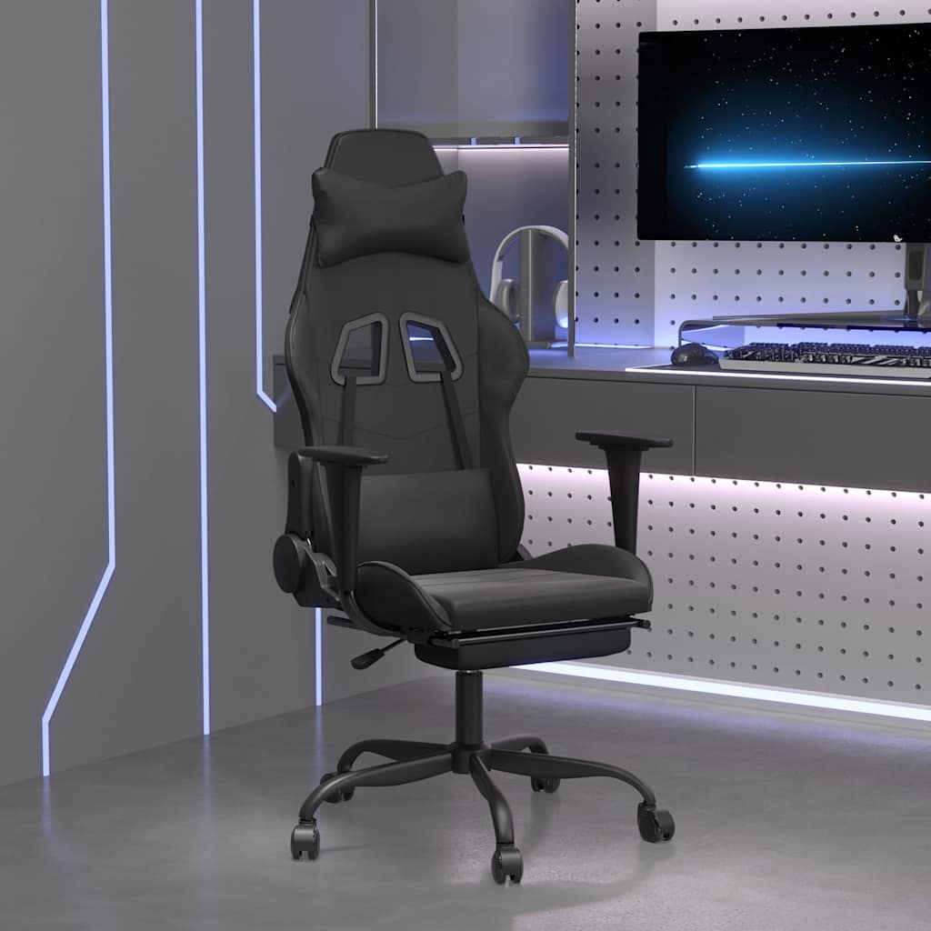 vidaXL Gamingstol med massage och fotst&ouml;d svart konstl&auml;der