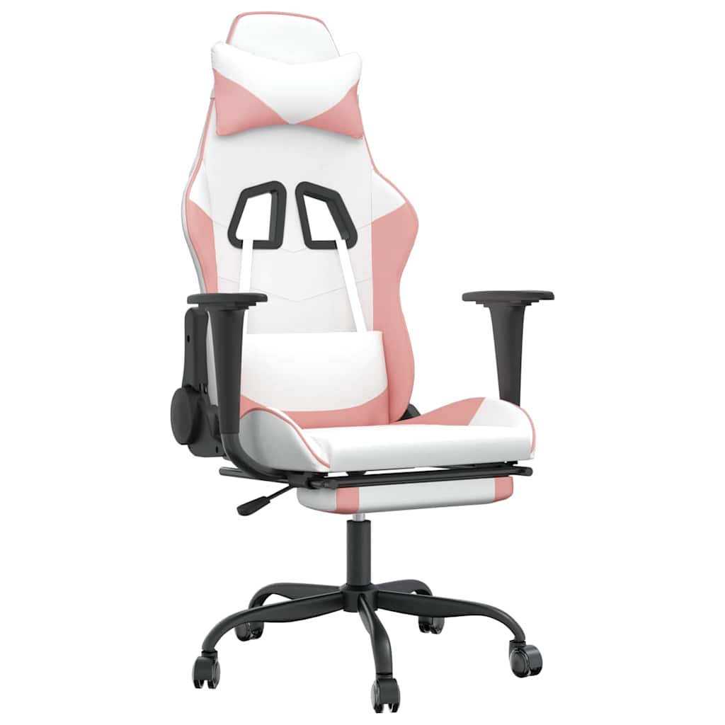 vidaXL Massage gamestoel met voetensteun kunstleer zwart en roze