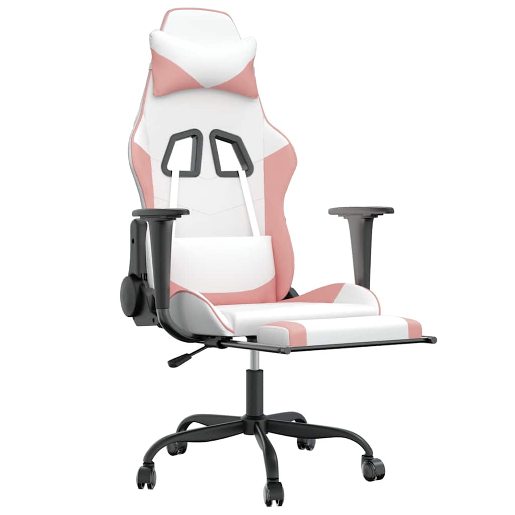 vidaXL Massage gamestoel met voetensteun kunstleer zwart en roze afbeelding