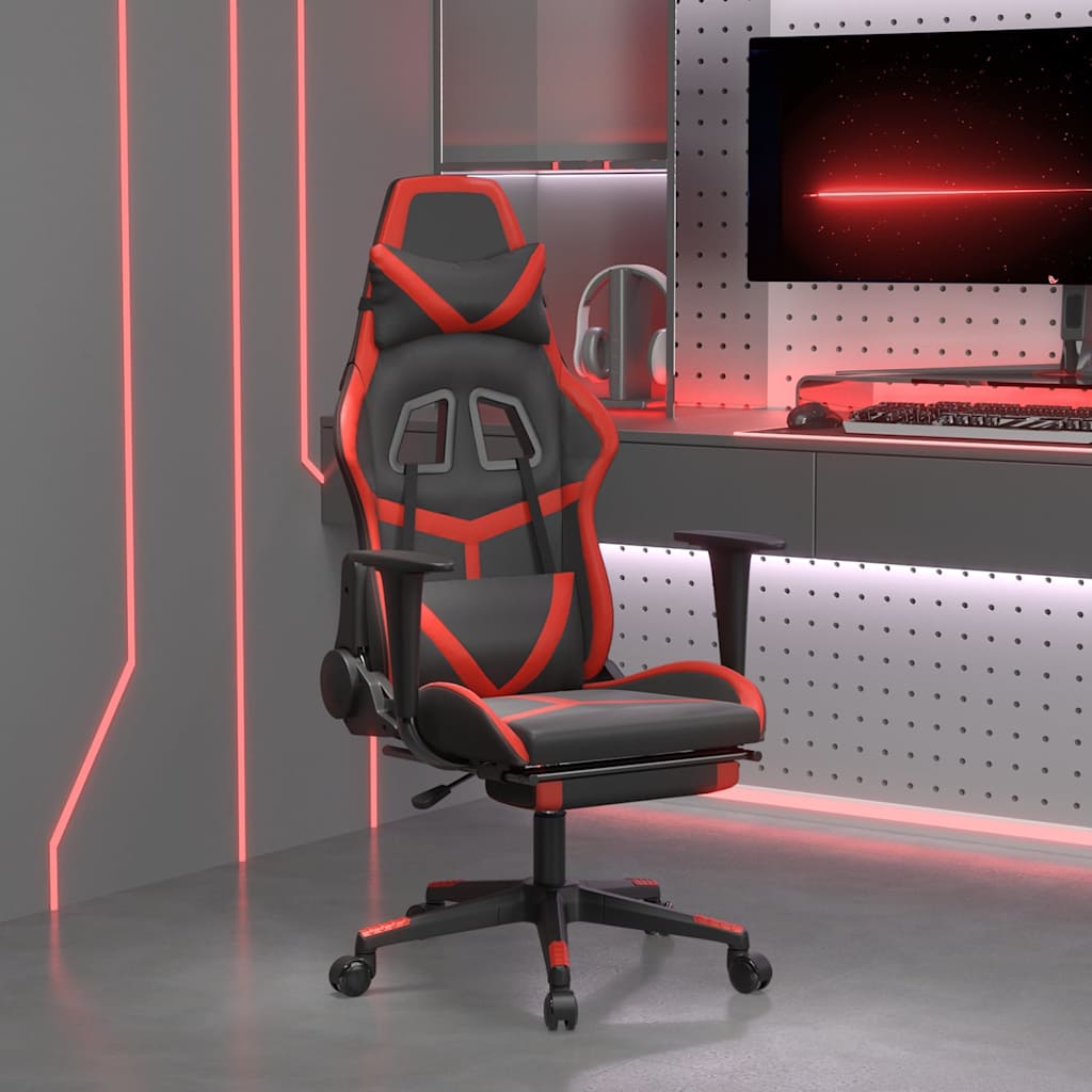 vidaXL Gamingstol med massage och fotst&ouml;d svart och r&ouml;d konstl&auml;der