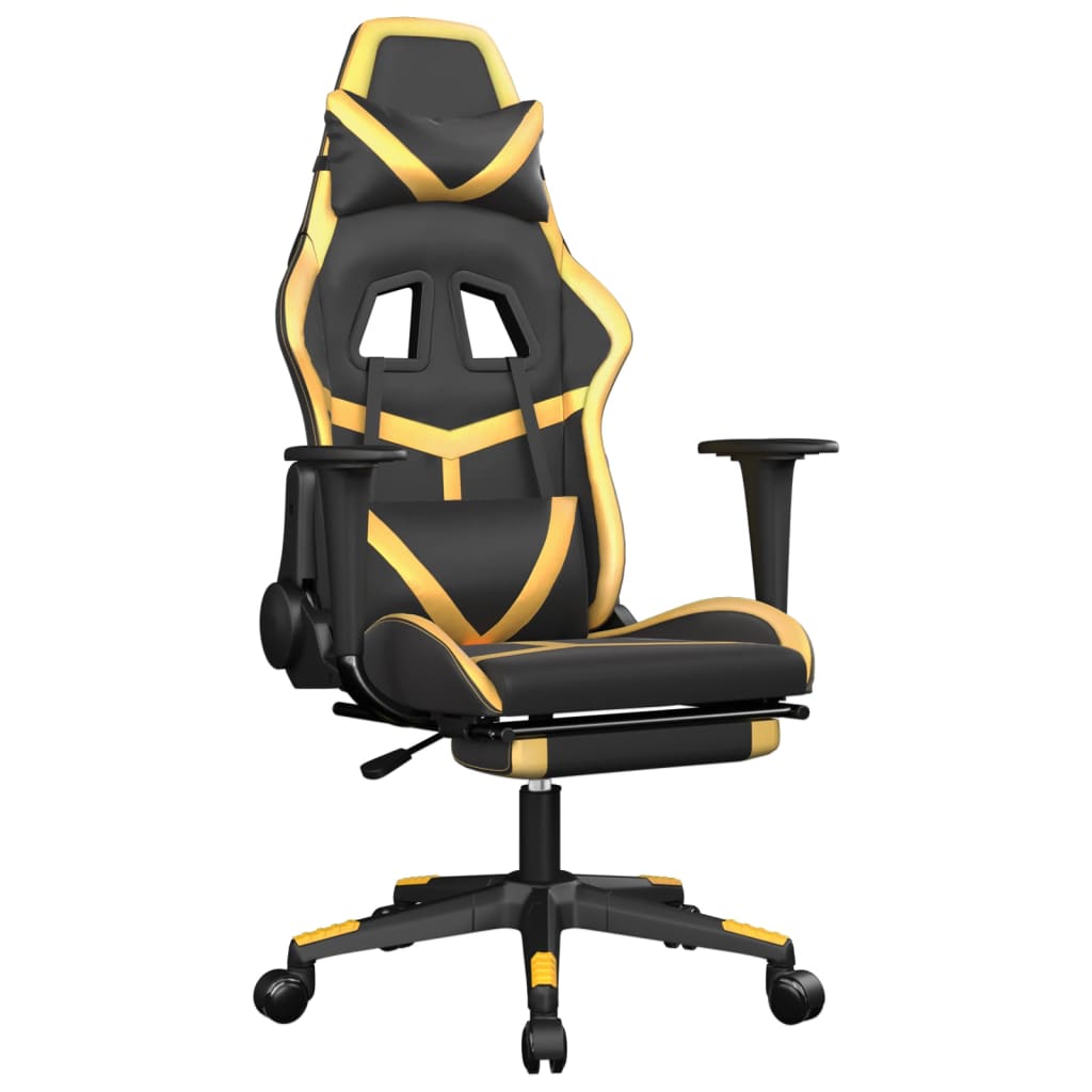 Photos - Computer Chair VidaXL Massage Gaming Chair with Footrest Black&Gold Faux Leather 