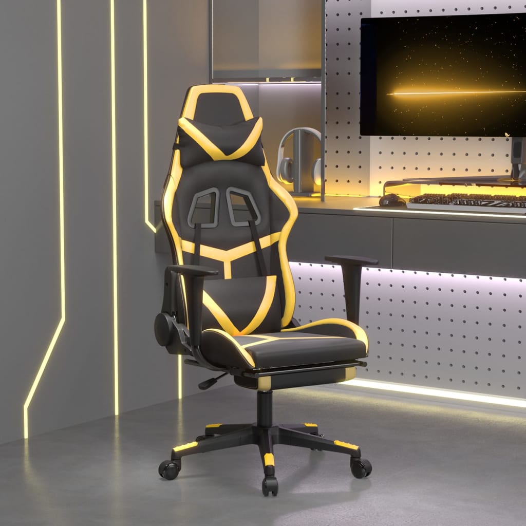 vidaXL Gamingstol med massage och fotst&ouml;d svart och guld konstl&auml;der