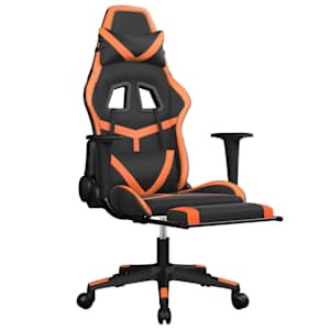 vidaXL Καρέκλα Gaming Μασάζ Υποπόδιο Μαύρο Πορτοκαλί Συνθετικό Δέρμα