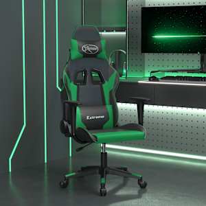 Masažni gaming stol črno in zeleno umetno usnje