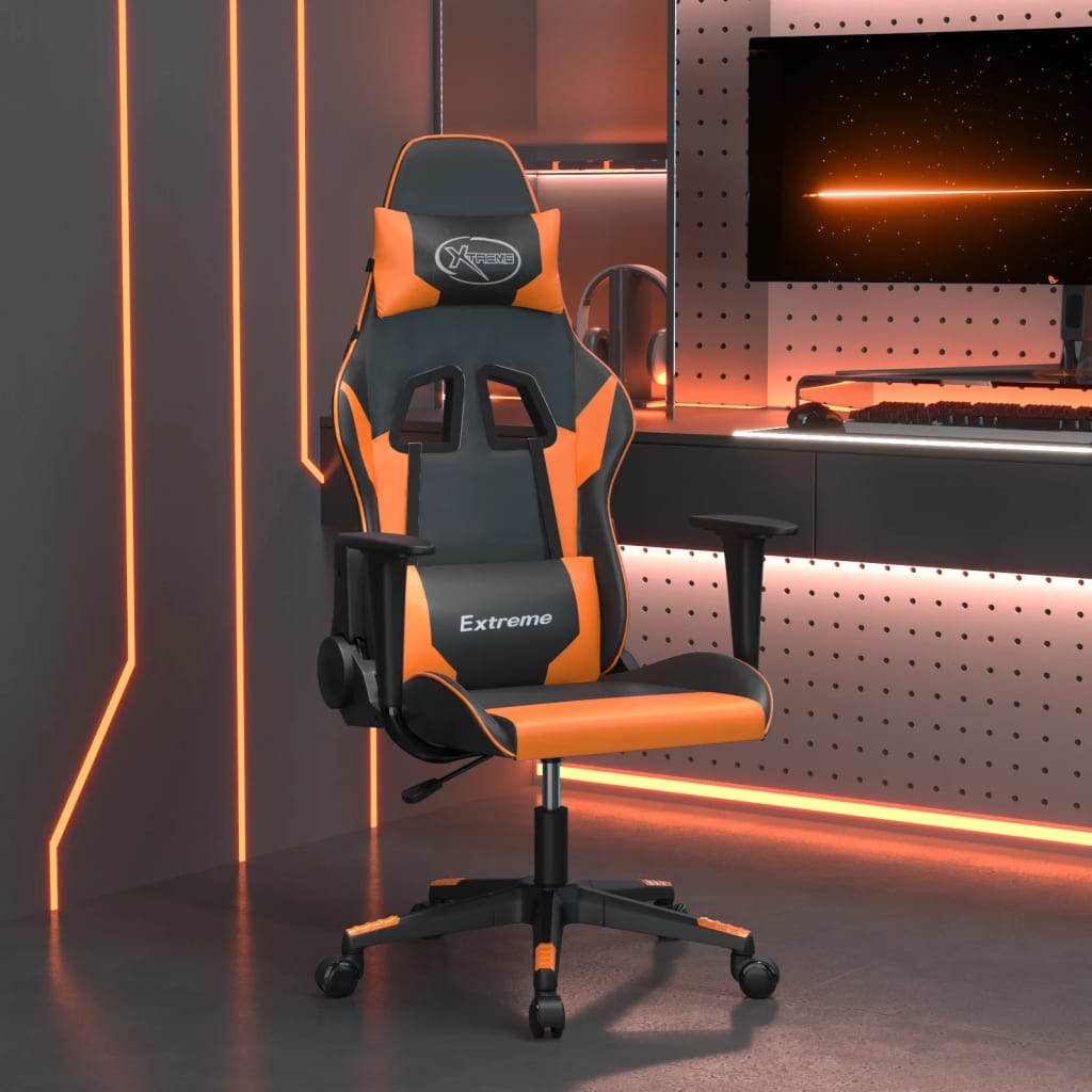 Masážní herní židle černá a oranžová umělá kůže