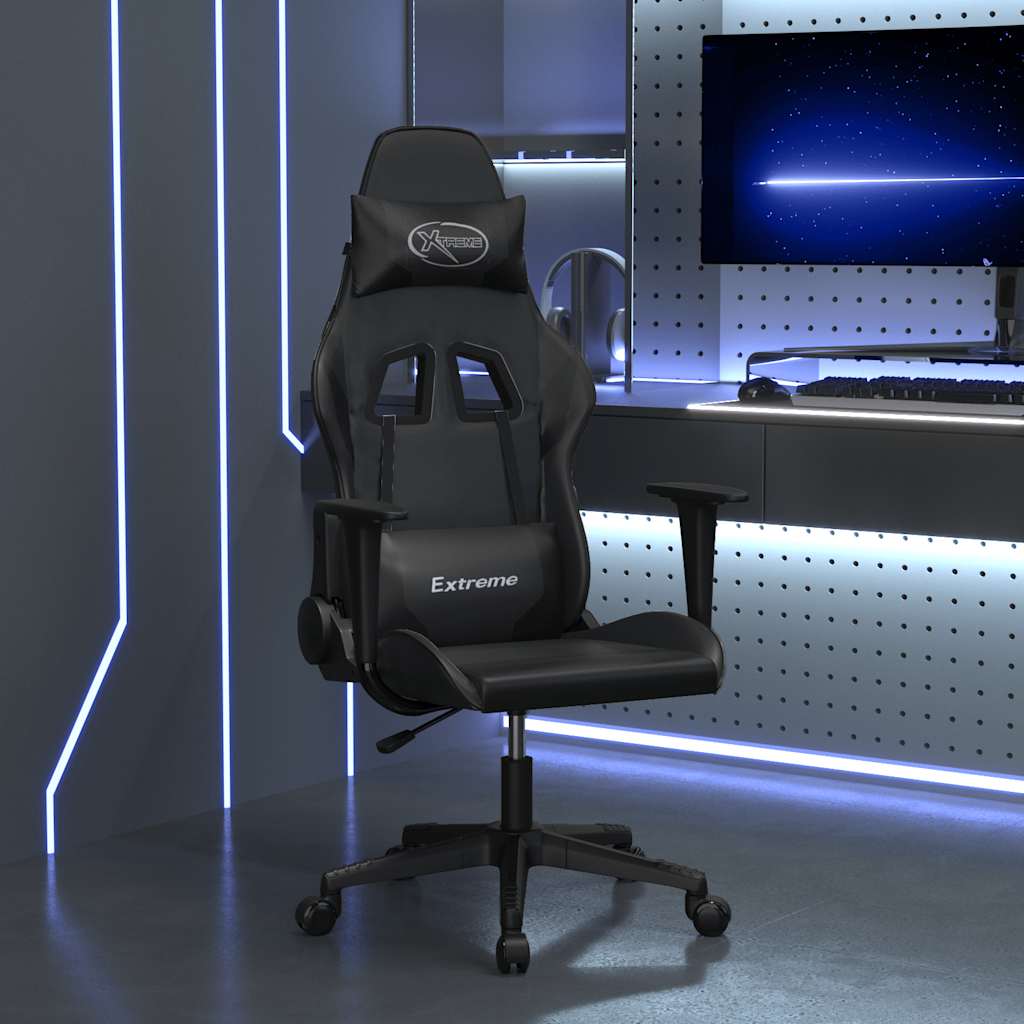 vidaXL Scaun de gaming de masaj, negru, piele ecologică