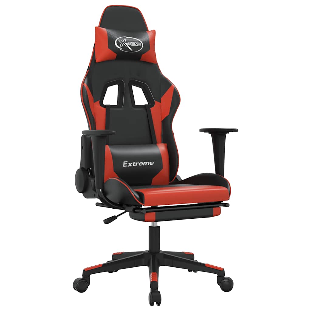 vidaXL Massage Gaming Chair with Footrest Black&Red Faux Leather