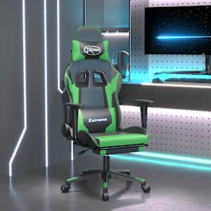 Masažni gaming stol z oporo za noge črno in zeleno umetno usnje