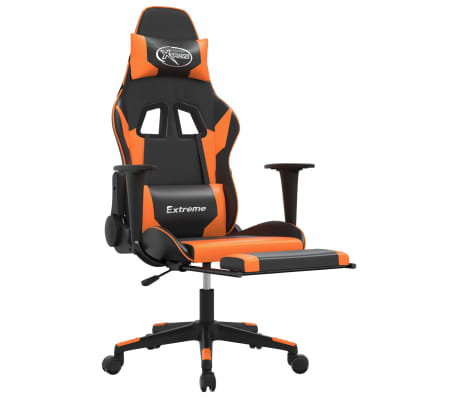 vidaXL Καρέκλα Gaming Μασάζ Υποπόδιο Μαύρο Πορτοκαλί Συνθετικό Δέρμα