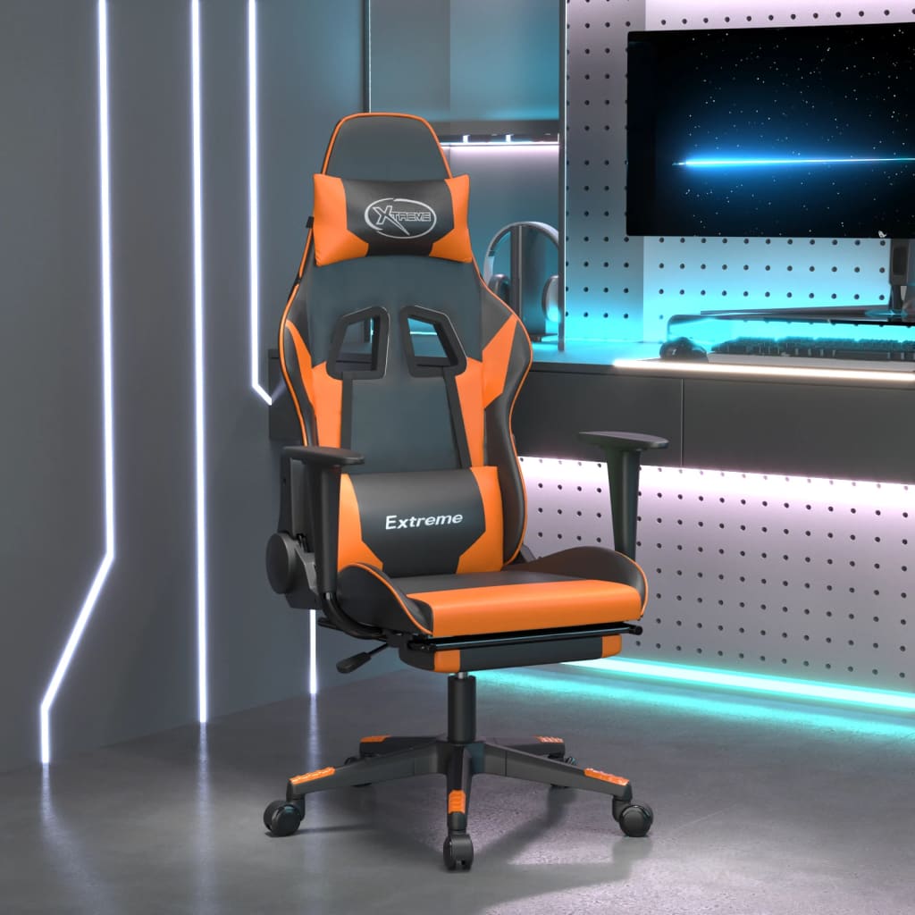 Gaming-Stuhl mit Massage & Fußstütze Schwarz Orange Kunstleder kaufen
