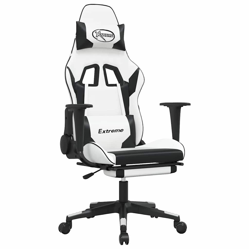 vidaXL Masážní herní židle s podnožkou bílá a černá umělá kůže