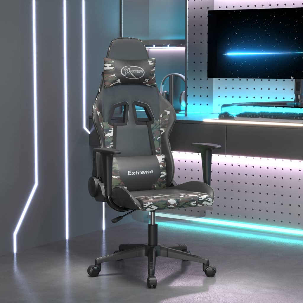 Masážní herní židle s podnožkou černá a maskáčová umělá kůže
