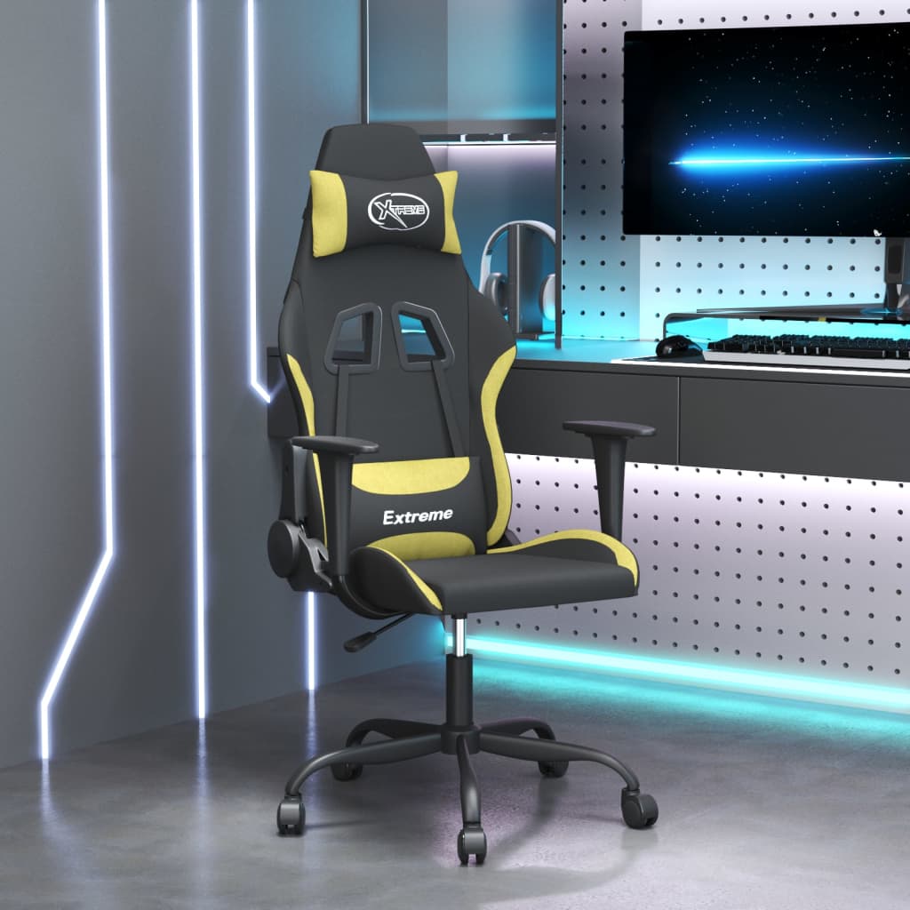 vidaXL Fotel gamingowy, z masaem, czarno-jasnozielony, tkanina