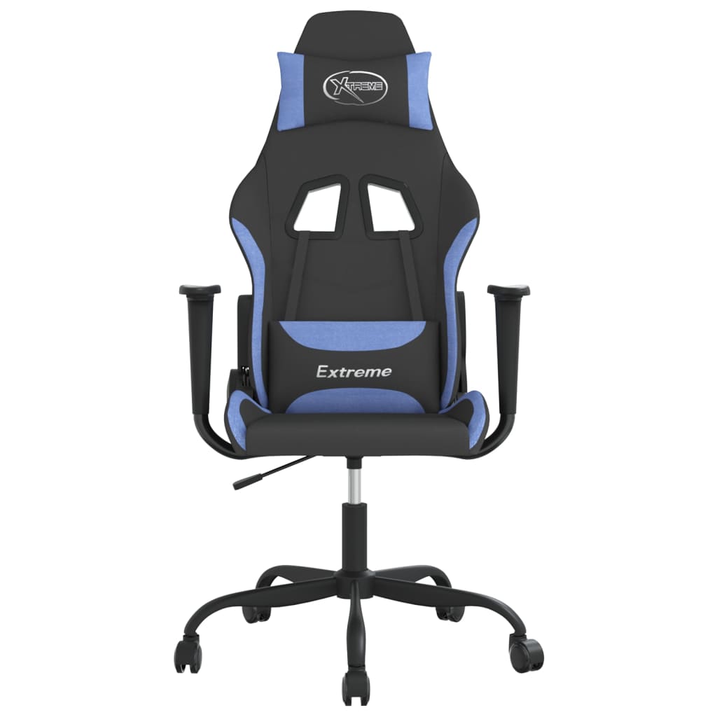 vidaXL Cadeira gaming de massagens tecido preto e azul