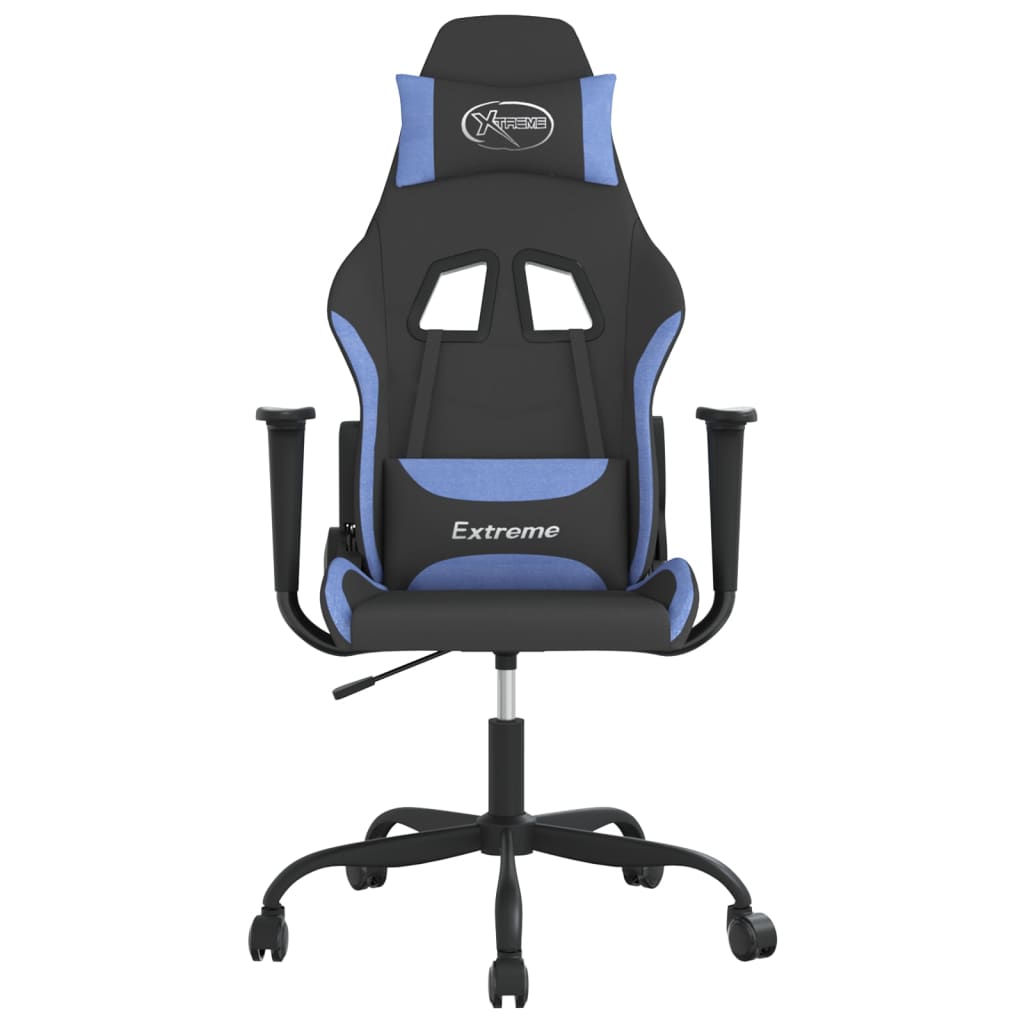 vidaXL Massage gamestoel stof zwart en blauw