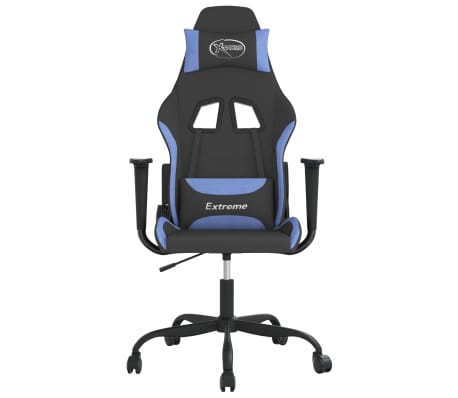vidaXL Cadeira gaming de massagens tecido preto e azul