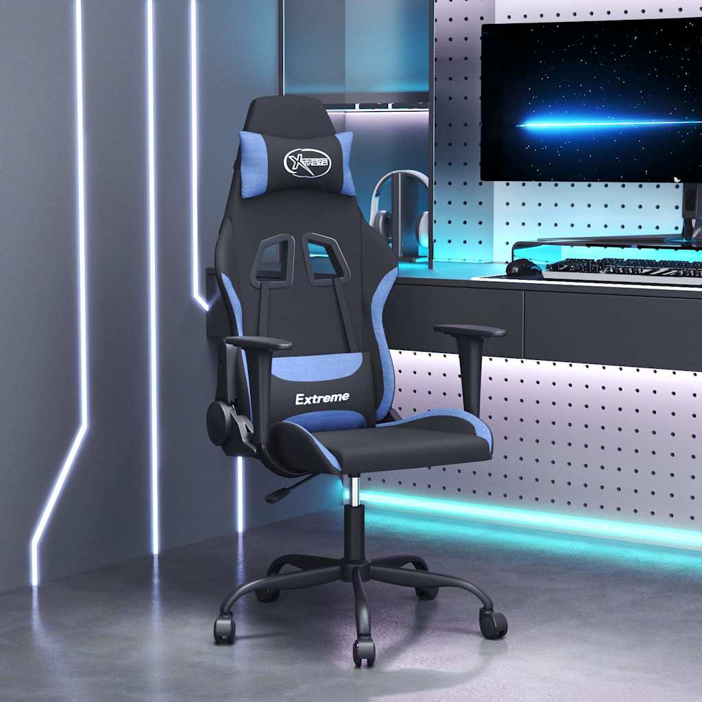 vidaXL Fotel gamingowy, z masa�em, czarno-niebieski, tkanina