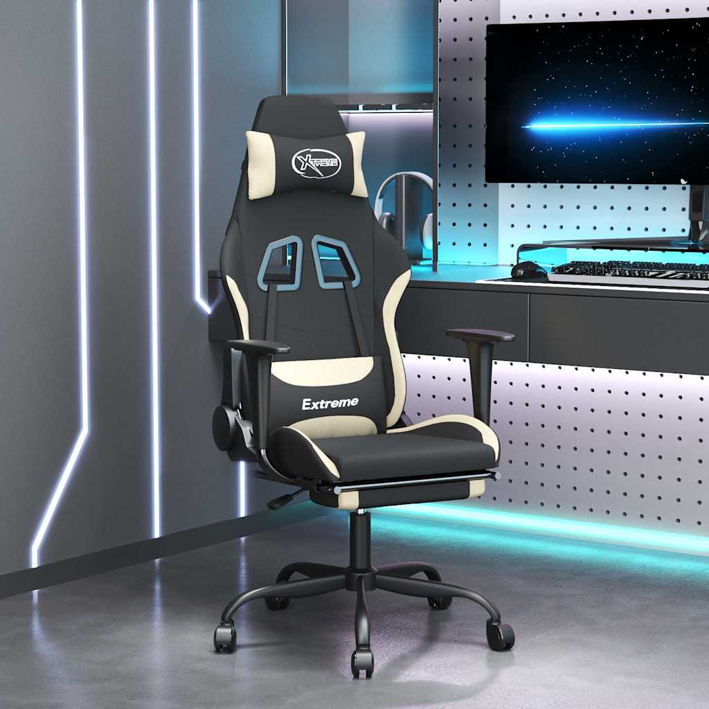 vidaXL Gamingstol med fotst&ouml;d och massage svart och gr&auml;ddvit tyg