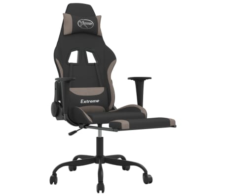 vidaXL Massage Gaming Chair with Footrest Black and Taupe Fabric