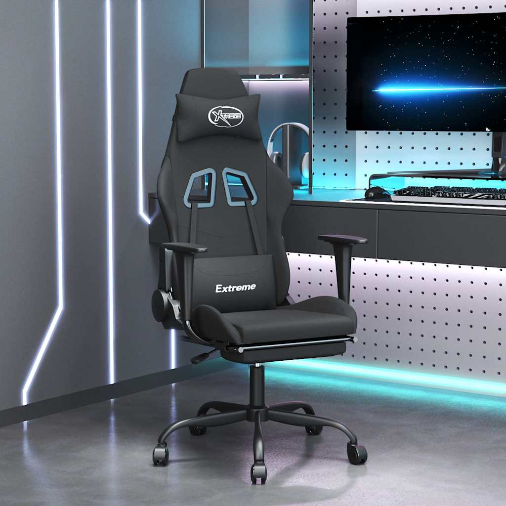 vidaXL Gamingstol med fotst&ouml;d och massage svart konstl&auml;der