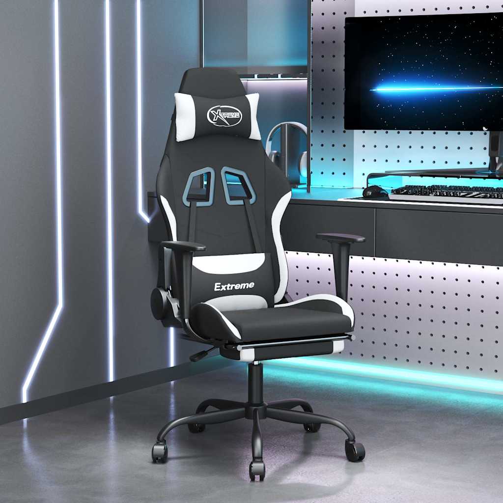vidaXL Gamingstol med fotst&ouml;d och massage svart och vit tyg