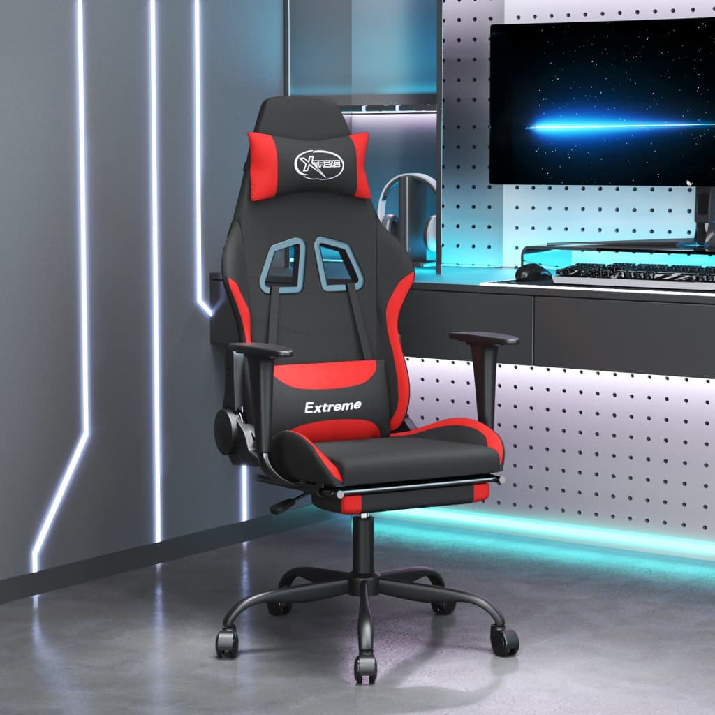 vidaXL Scaun de gaming cu masaj/suport picioare, negru și roșu, textil