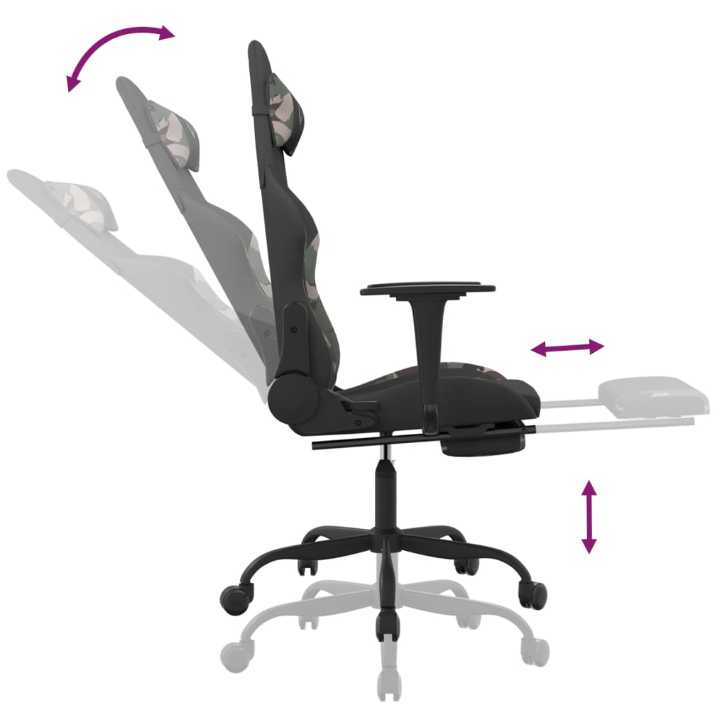 masāžas datorspēļu krēsls, kāju balsts, melns/kamuflāžas audums | Stepinfit.lv